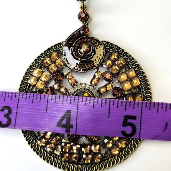 Amber Brown Rhinestone Circular Statement Earrings - Picture 5 of 7